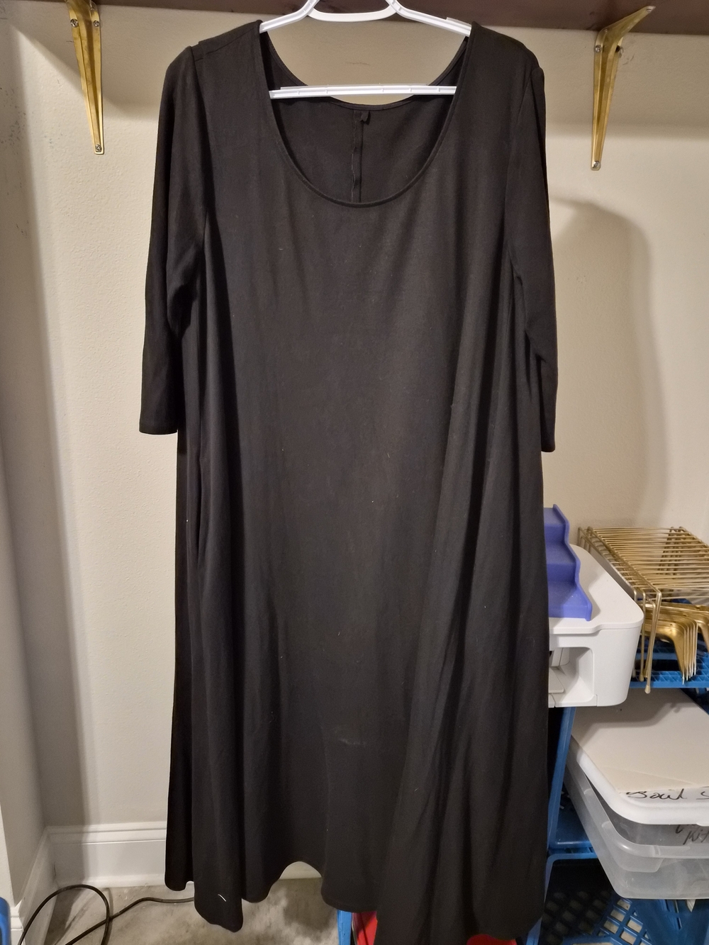 ​Fabletics Black Knit Scoop Neck 3/4 Sleeve Midi Pocket Dress NWOT XXL